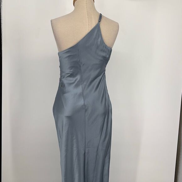 Revelry Jade Satin Charmeuse One -Shoulder Maxi Dress French‎ Blue 2 - Picture 4 of 15